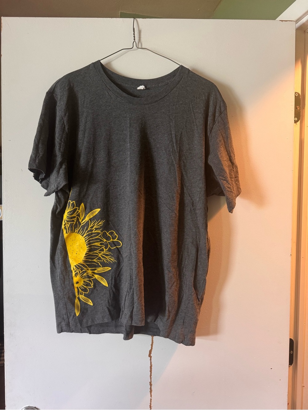 Alternative Charcoal Crewneck Tee with Yellow Logo Accent